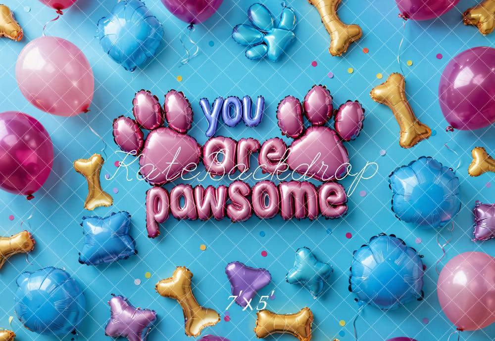 Kate Pet Pawsome Balloon Paw Blue Backdrop Designed by Emetselch