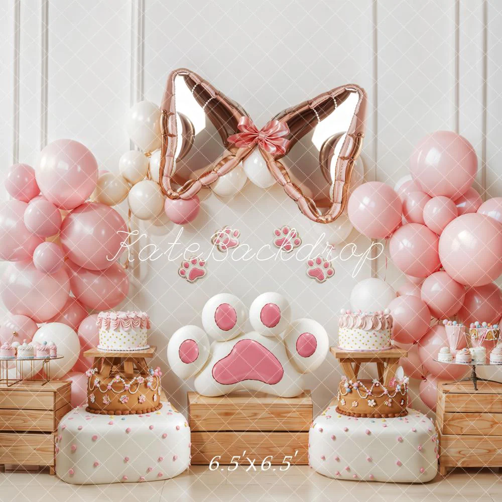 Kate Pet Pink Paw Bow Balloon Cake Backdrop Designed by Emetselch - Image 2