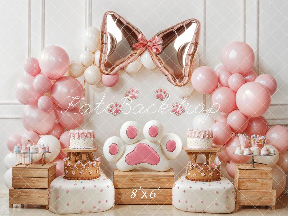 Kate Pet Pink Paw Bow Balloon Cake Backdrop Designed by Emetselch - Image 3