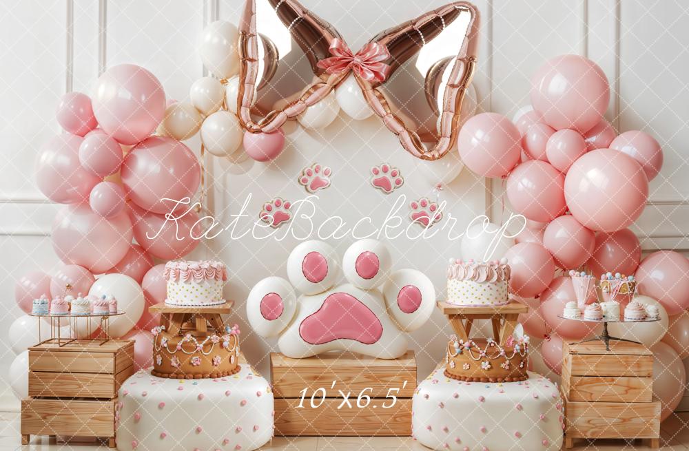 Kate Pet Pink Paw Bow Balloon Cake Backdrop Designed by Emetselch - Image 4