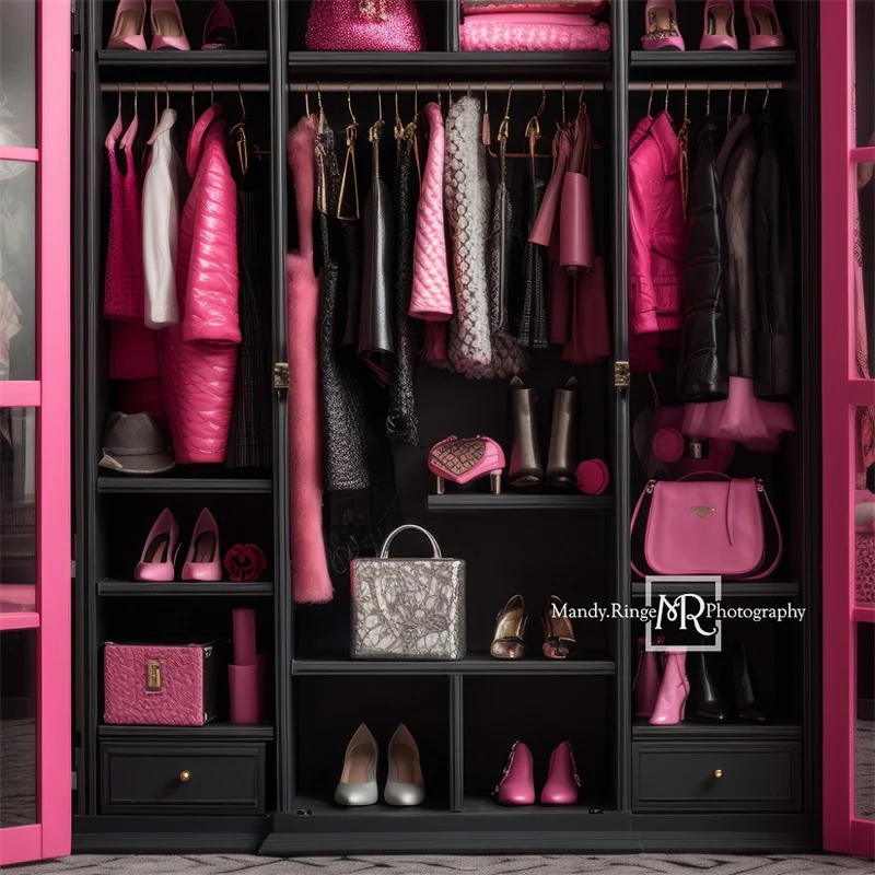 Kate Pink and Black Doll Closet Backdrop Designed by Mandy Ringe Photography - Image 4