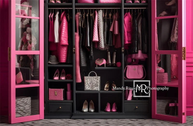 Kate Pink and Black Doll Closet Backdrop Designed by Mandy Ringe Photography - Image 5