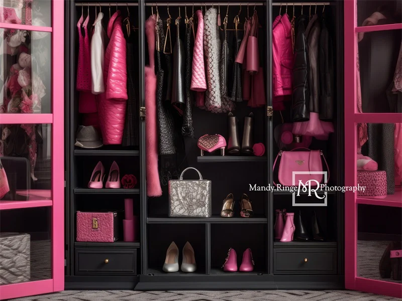 Kate Pink and Black Doll Closet Backdrop Designed by Mandy Ringe Photography - Image 6