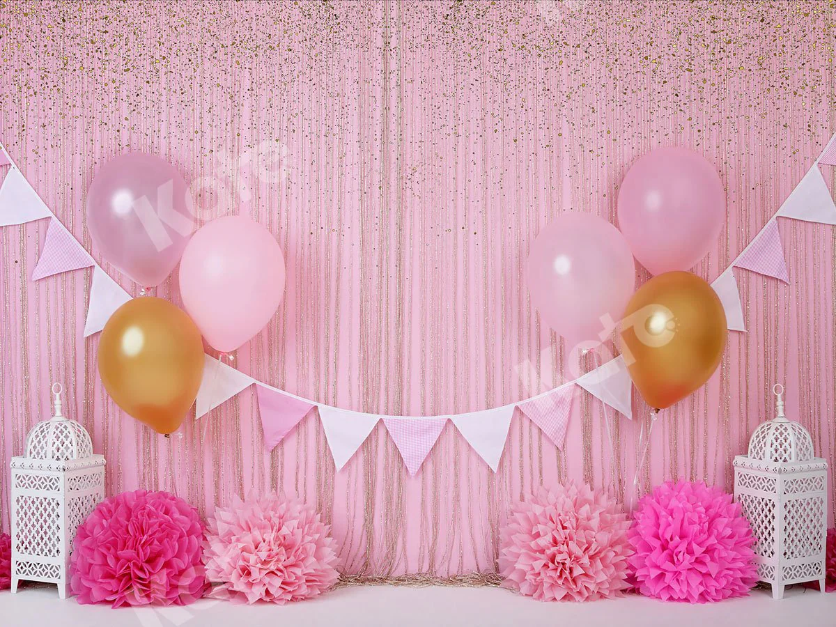 Kate Pink and Gold Birthday Glitter Backdrop for Photography - Image 2