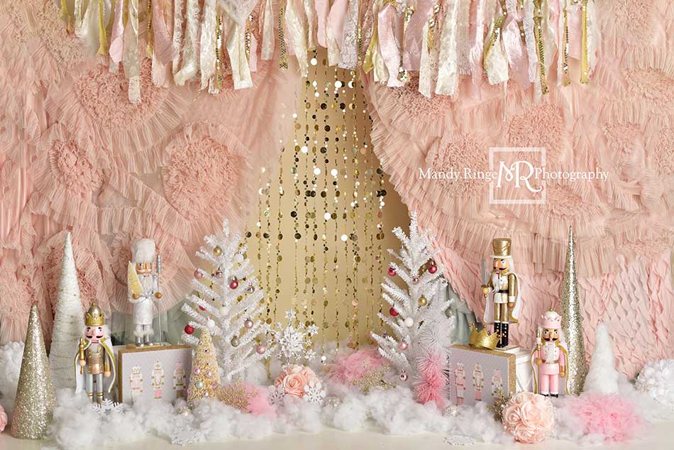Kate Pink Gold Nutcrackers Christmas Backdrop Designed By Mandy Ringe Photography - Image 2