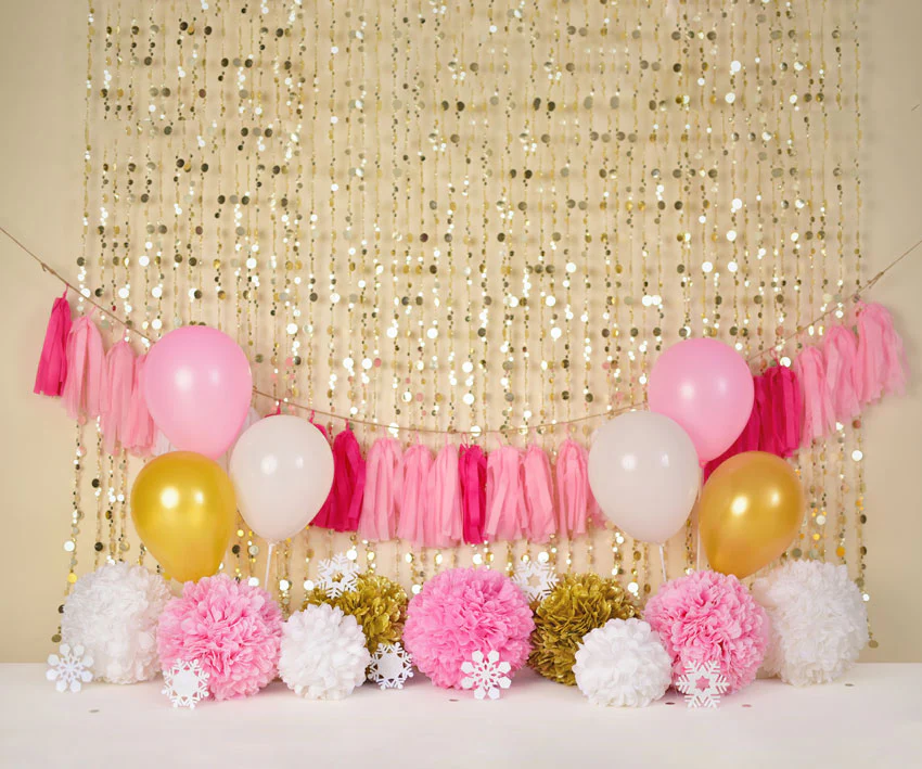 Kate Pink and Gold Winter Birthday Backdrop for Photography Designed by Mandy Ringe Photography - Image 2