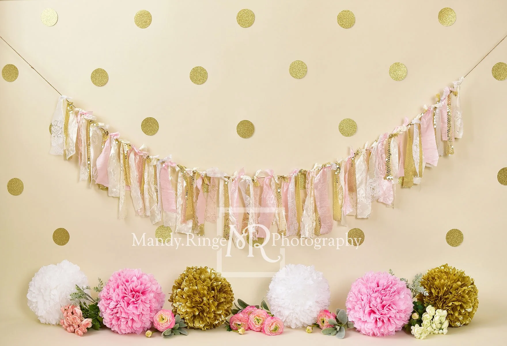 Kate Pink and Gold with Polkadots Birthday Backdrop Designed by Mandy Ringe Photography - Image 2