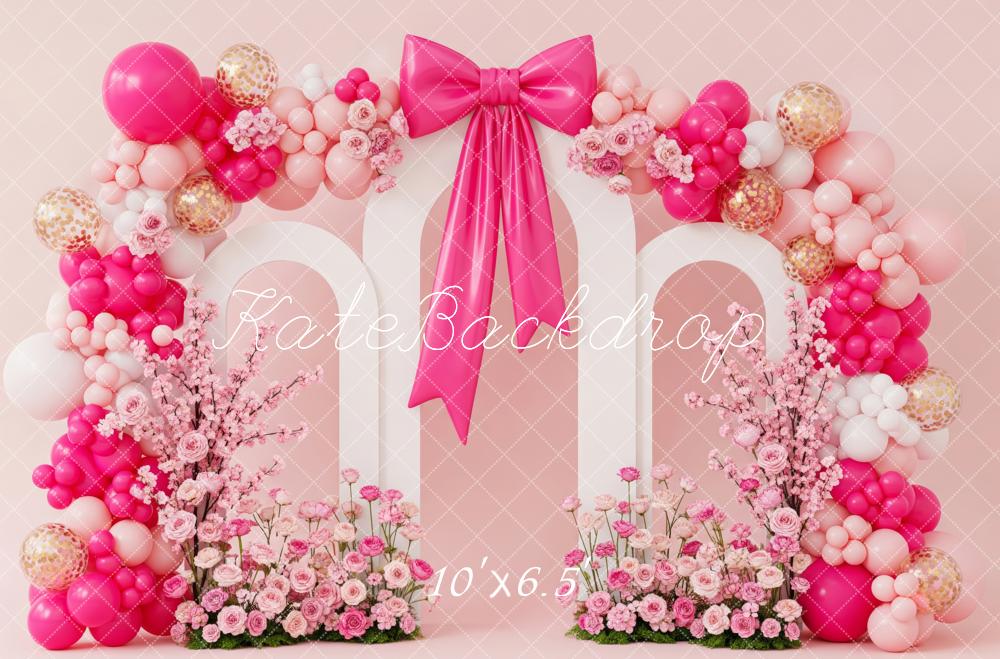 Kate Pink Balloons Arch Bow Fleece Backdrop Designed by Patty Robert - Image 2