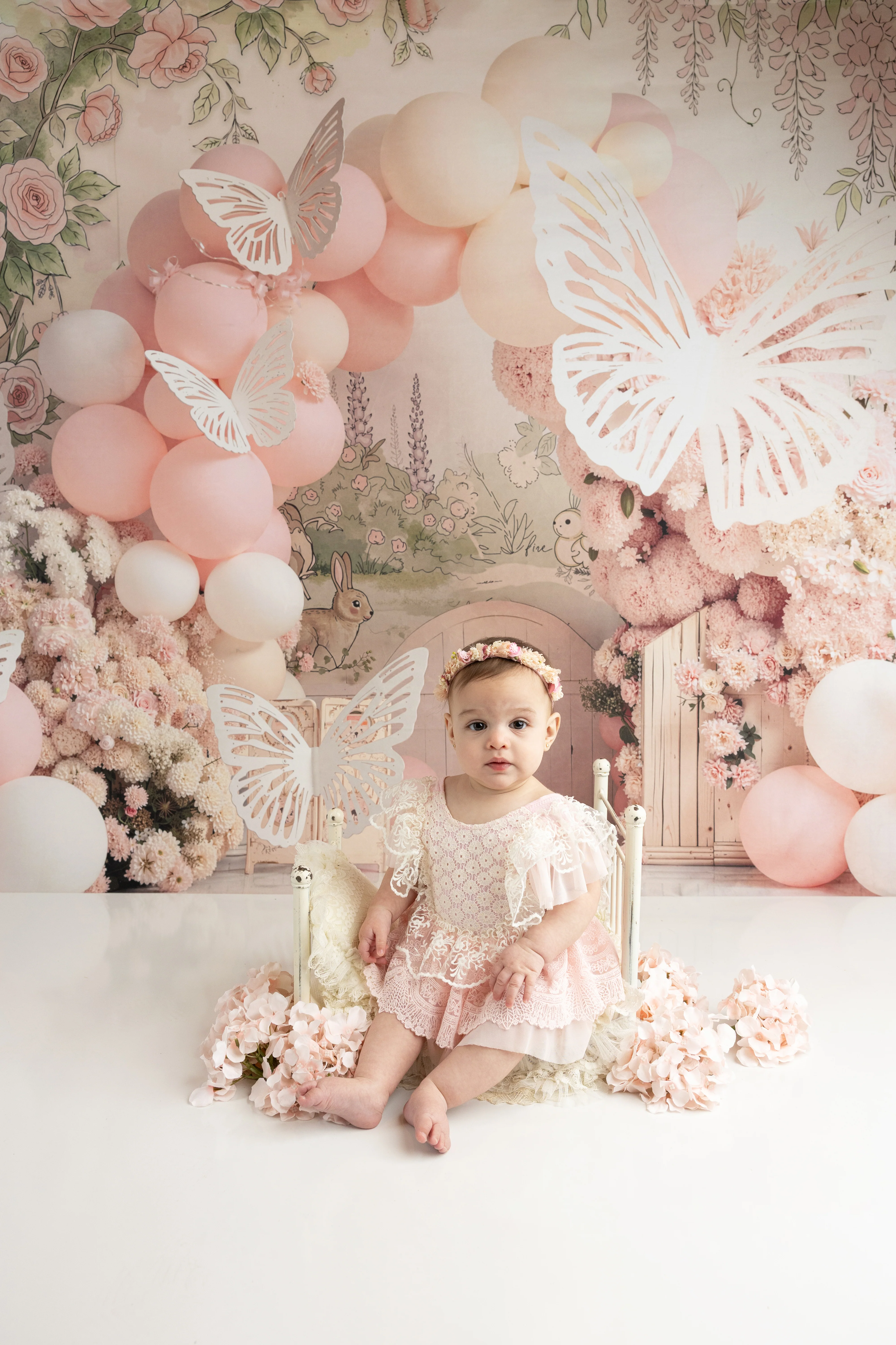 Kate Pink Balloons Arch Butterfly Forest Backdrop Designed by Emetselch