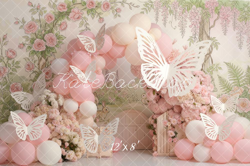 Kate Pink Balloons Arch Butterfly Forest Backdrop Designed by Emetselch - Image 10
