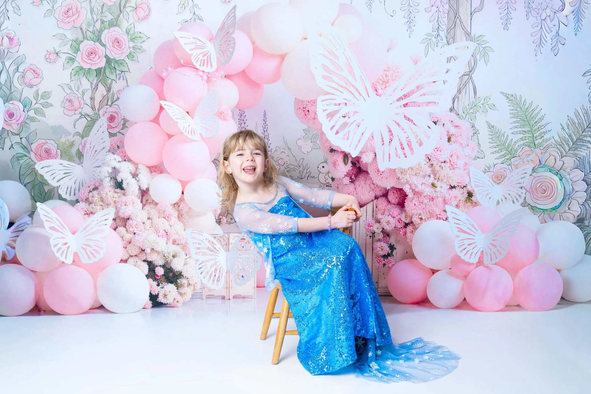 Kate Pink Balloons Arch Butterfly Forest Backdrop Designed by Emetselch - Image 3