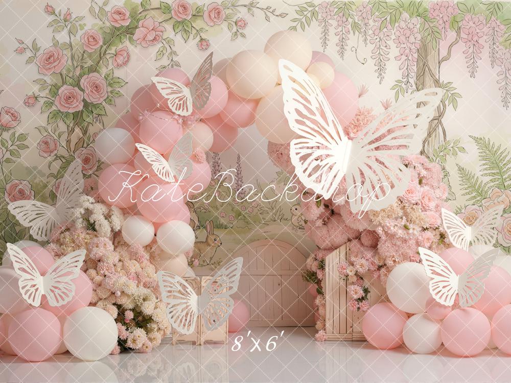 Kate Pink Balloons Arch Butterfly Forest Backdrop Designed by Emetselch - Image 5