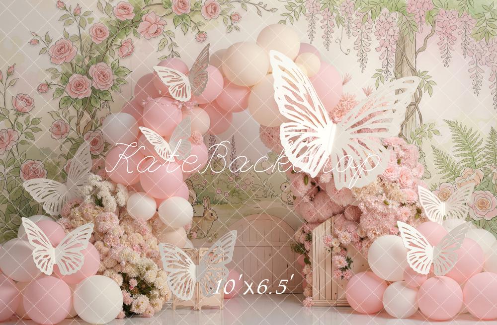 Kate Pink Balloons Arch Butterfly Forest Backdrop Designed by Emetselch - Image 6