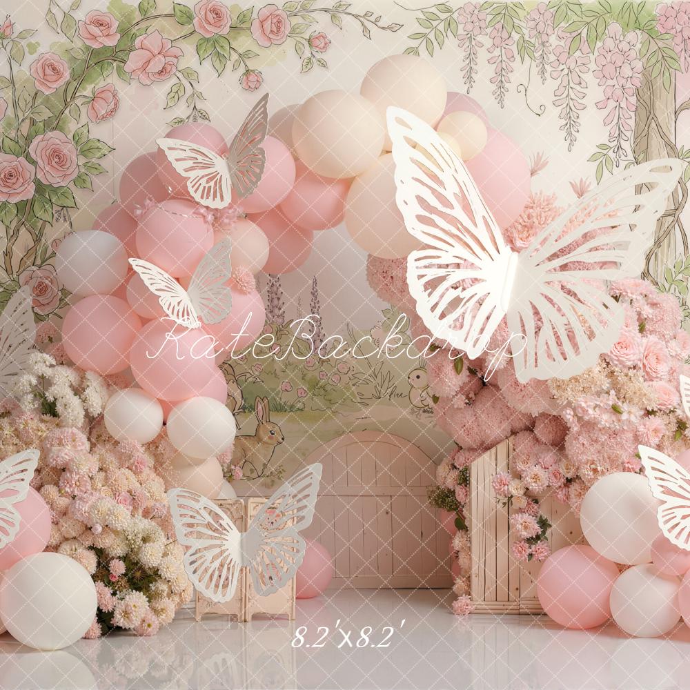 Kate Pink Balloons Arch Butterfly Forest Backdrop Designed by Emetselch - Image 7