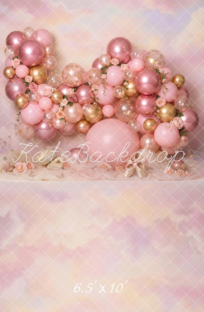 Kate Pink Balloons Flowers Pastel Clouds Fleece Backdrop Designed by Emetselch - Image 2