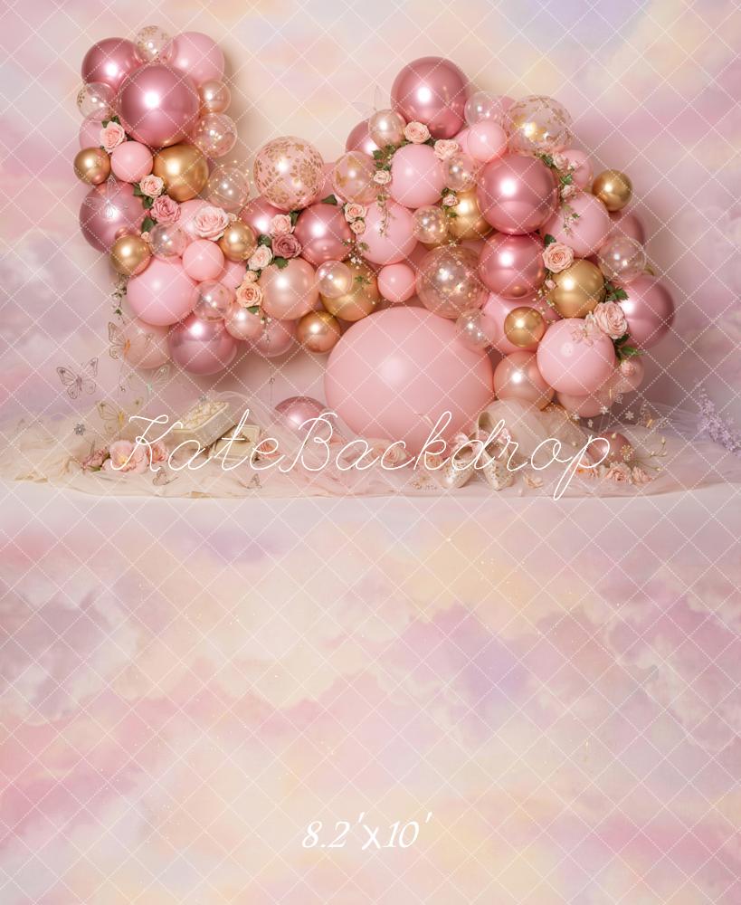 Kate Pink Balloons Flowers Pastel Clouds Fleece Backdrop Designed by Emetselch - Image 3