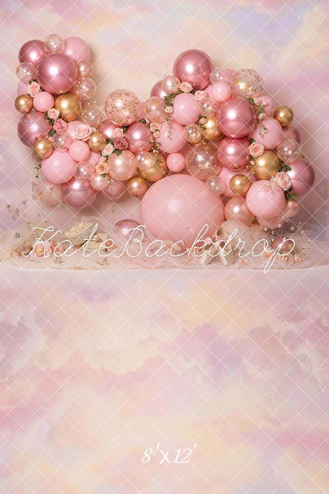 Kate Pink Balloons Flowers Pastel Clouds Fleece Backdrop Designed by Emetselch - Image 4