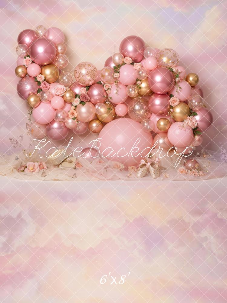 Kate Pink Balloons Pastel Clouds Backdrop Designed by Emetselch - Image 2