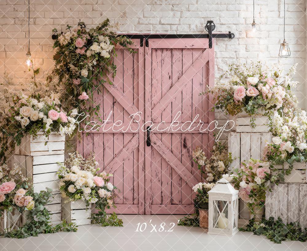 Kate Spring Pink Barn Door Floral Arch Backdrop Designed by Ashley Paul - Image 11