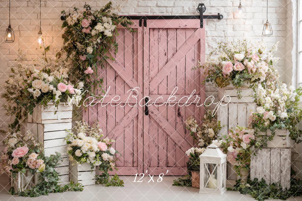 Kate Spring Pink Barn Door Floral Arch Backdrop Designed by Ashley Paul - Image 13