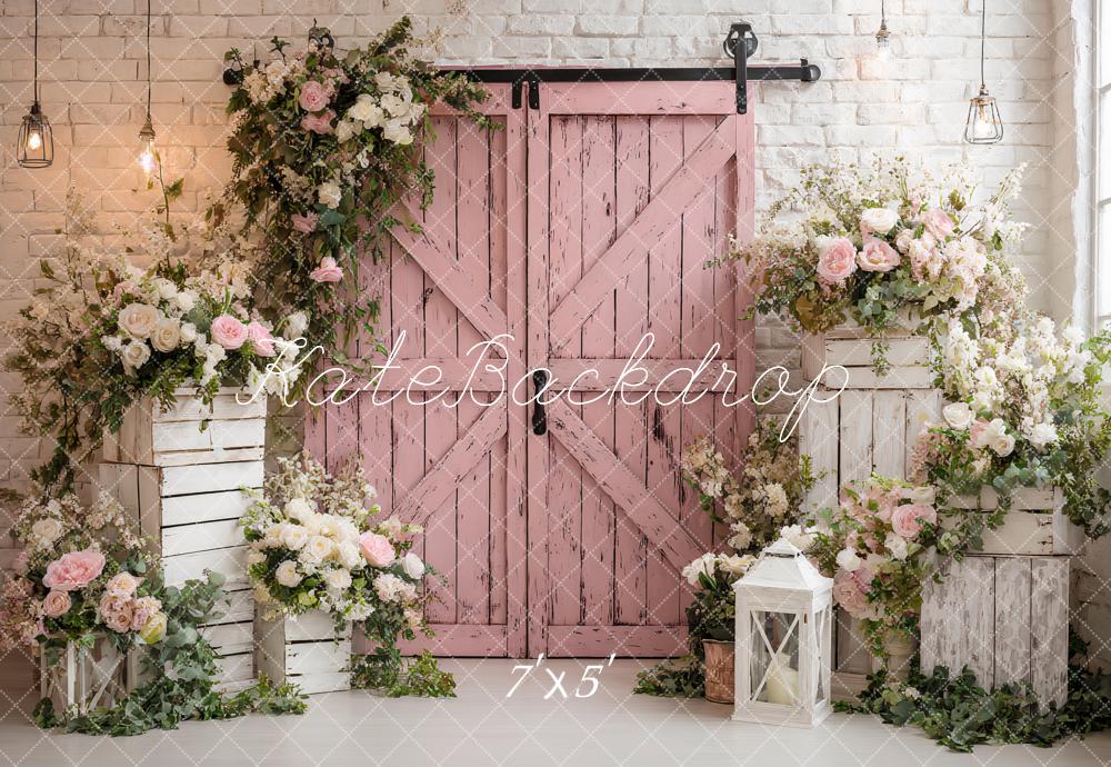 Kate Spring Pink Barn Door Floral Arch Backdrop Designed by Ashley Paul - Image 2