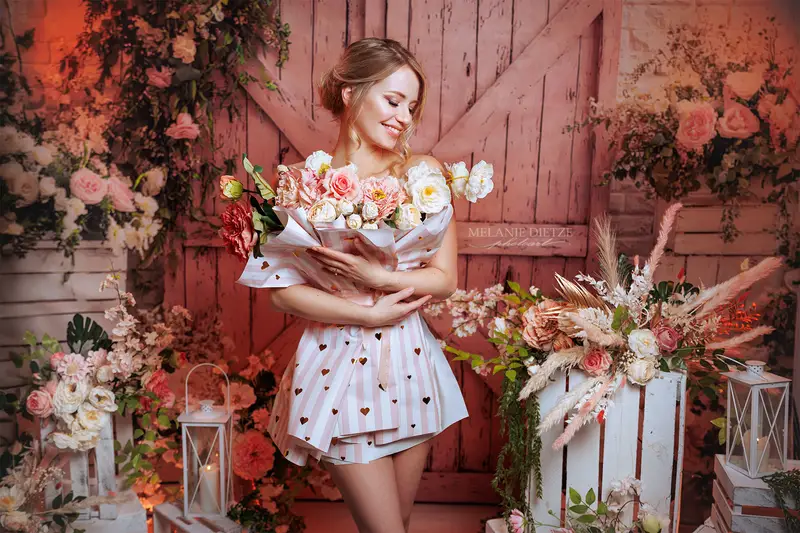 Kate Spring Pink Barn Door Floral Arch Backdrop Designed by Ashley Paul - Image 4