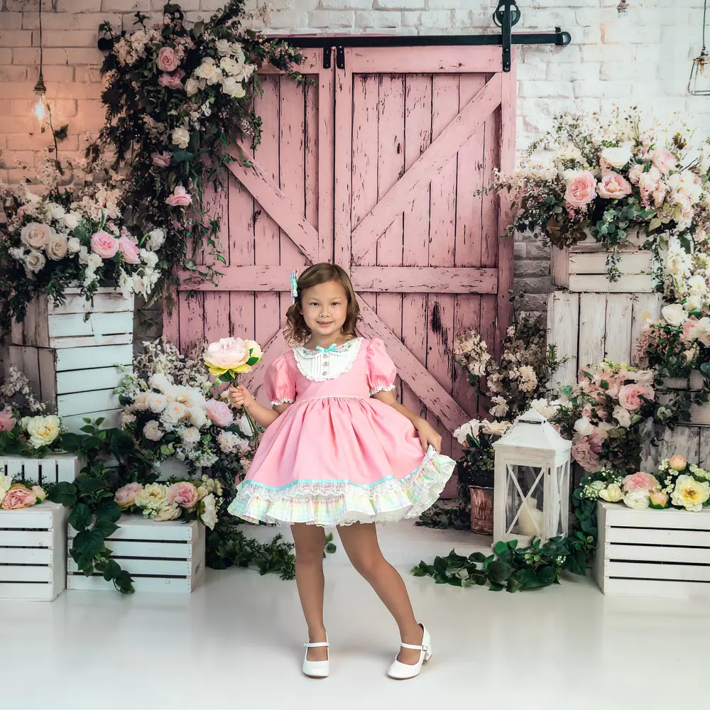 Kate Spring Pink Barn Door Floral Arch Backdrop Designed by Ashley Paul - Image 5