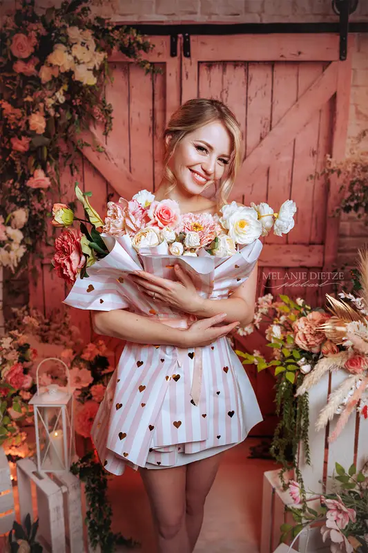 Kate Spring Pink Barn Door Floral Arch Backdrop Designed by Ashley Paul - Image 6