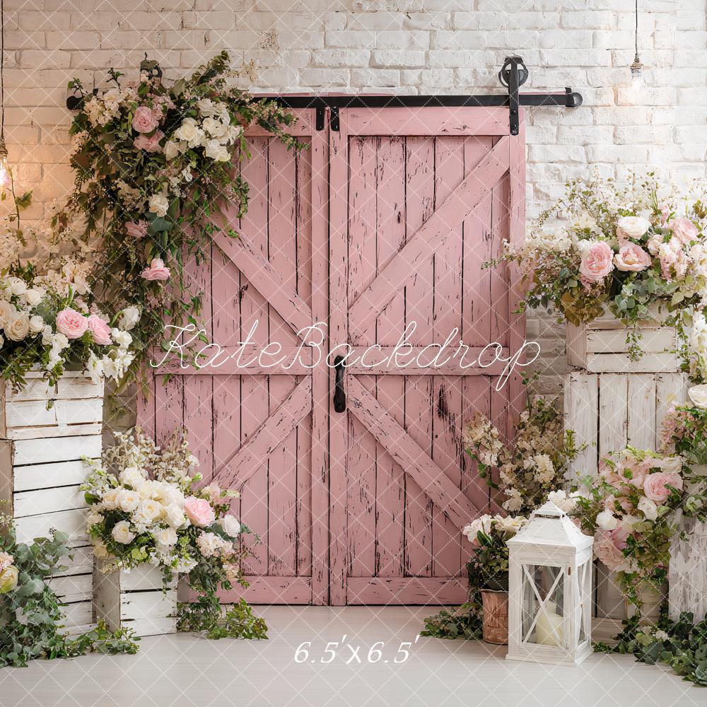 Kate Spring Pink Barn Door Floral Arch Backdrop Designed by Ashley Paul - Image 7