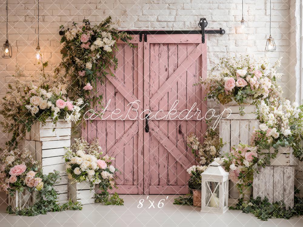 Kate Spring Pink Barn Door Floral Arch Backdrop Designed by Ashley Paul - Image 8