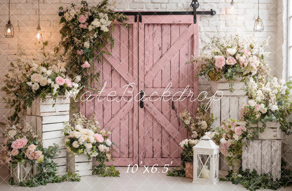 Kate Spring Pink Barn Door Floral Arch Backdrop Designed by Ashley Paul - Image 9