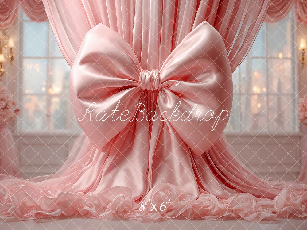 Kate Pink Bow Drapes Floral Backdrop Designed by Emetselch - Image 3