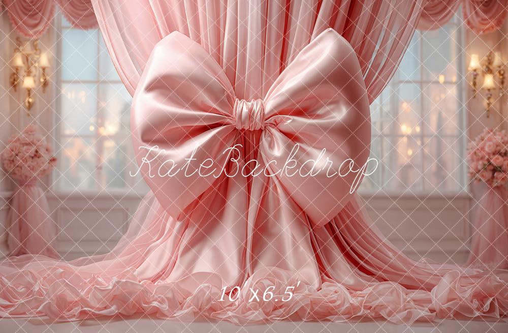 Kate Pink Bow Drapes Floral Backdrop Designed by Emetselch - Image 4