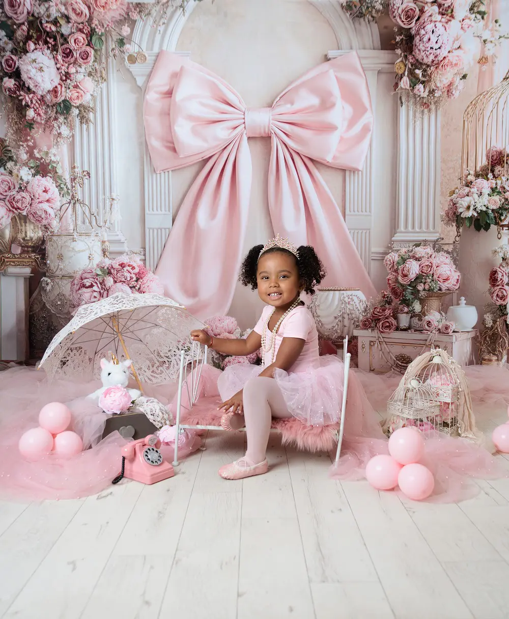 Kate Pink Bow Roses Vintage Arch Backdrop Designed by Emstselch - Image 2
