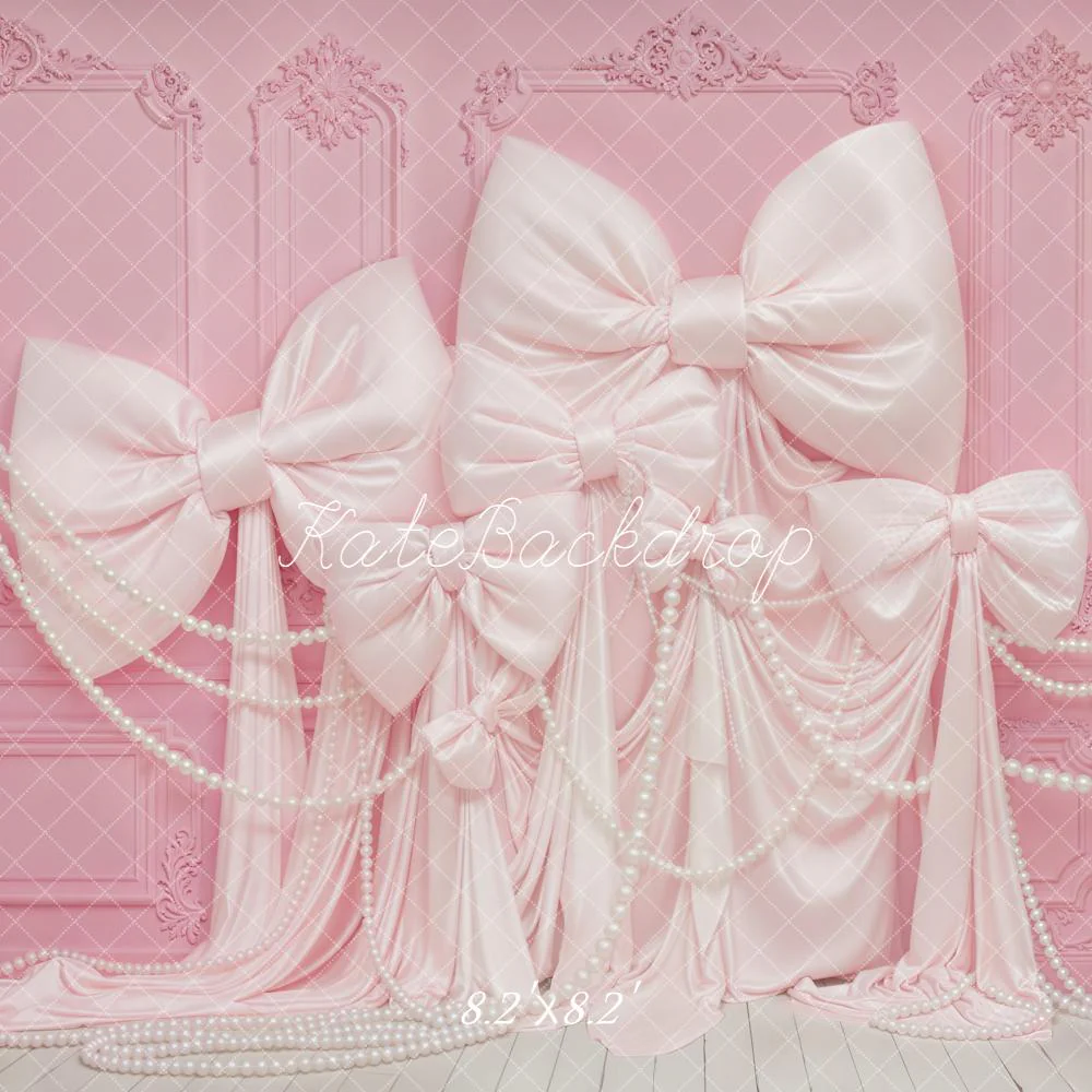 Kate Pink Bows Draped Pearls Backdrop Designed by Emstselch - Image 5