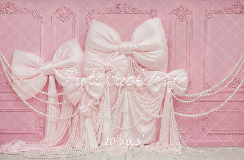 Kate Pink Bows Pearls Panel Fleece Backdrop Designed by Emstselch - Image 2
