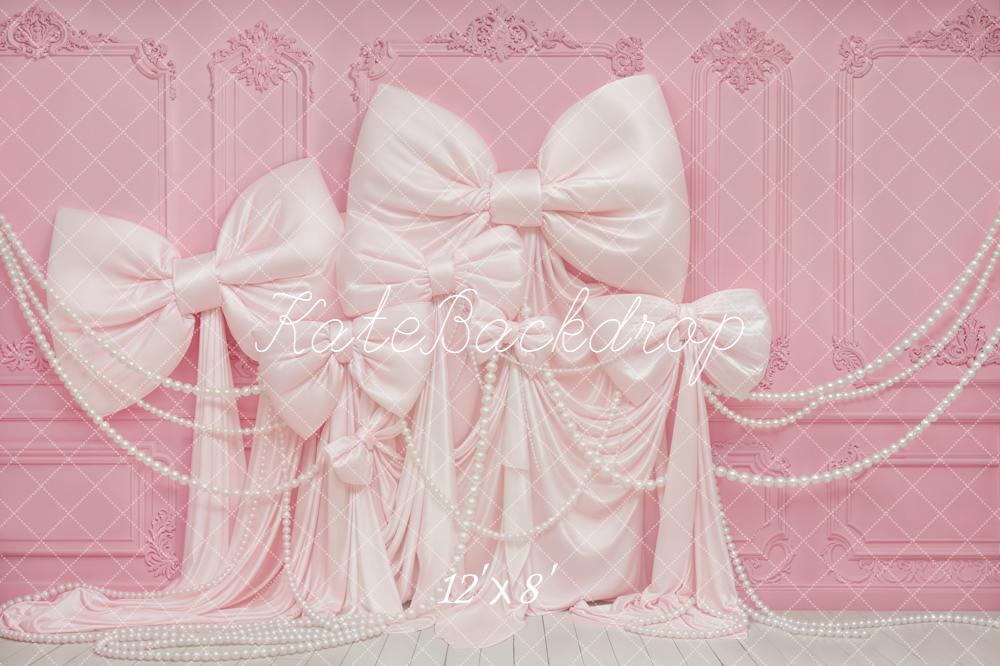 Kate Pink Bows Pearls Panel Fleece Backdrop Designed by Emstselch - Image 4