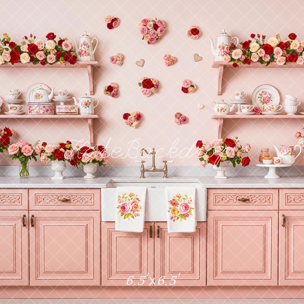 Kate Pink Cabinet Floral Teacups Shelves Backdrop Designed by Patty Robert - Image 2