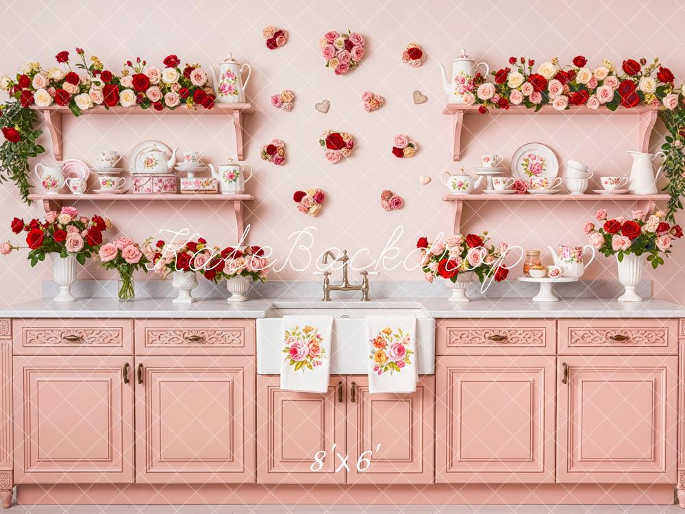 Kate Pink Cabinet Floral Teacups Shelves Backdrop Designed by Patty Robert - Image 3