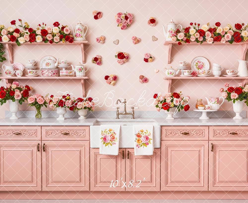 Kate Pink Cabinet Floral Teacups Shelves Backdrop Designed by Patty Robert - Image 6