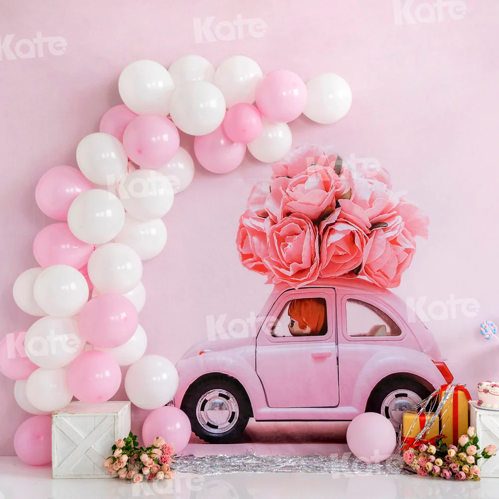 Kate Pink Car Balloon Flower Cake Smash Backdrop Designed by Emetselch - Image 2