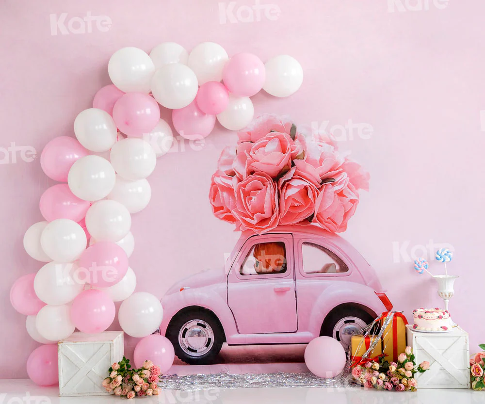 Kate Pink Car Balloon Flower Cake Smash Backdrop Designed by Emetselch - Image 3