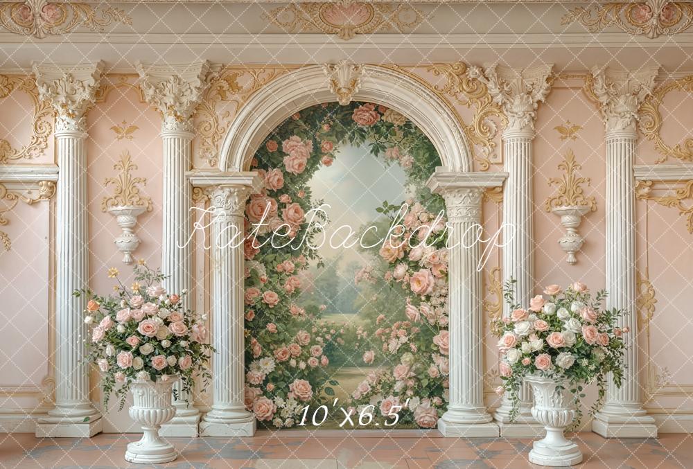 Kate Pink Classical Columns Floral Fleece Backdrop Designed by Emstselch - Image 2