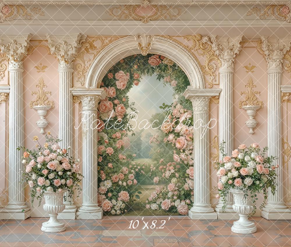 Kate Pink Classical Columns Floral Fleece Backdrop Designed by Emstselch - Image 3