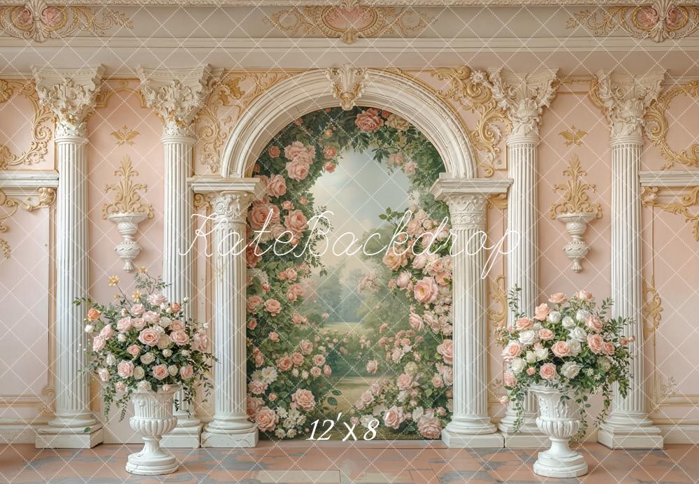 Kate Pink Classical Columns Floral Fleece Backdrop Designed by Emstselch - Image 4