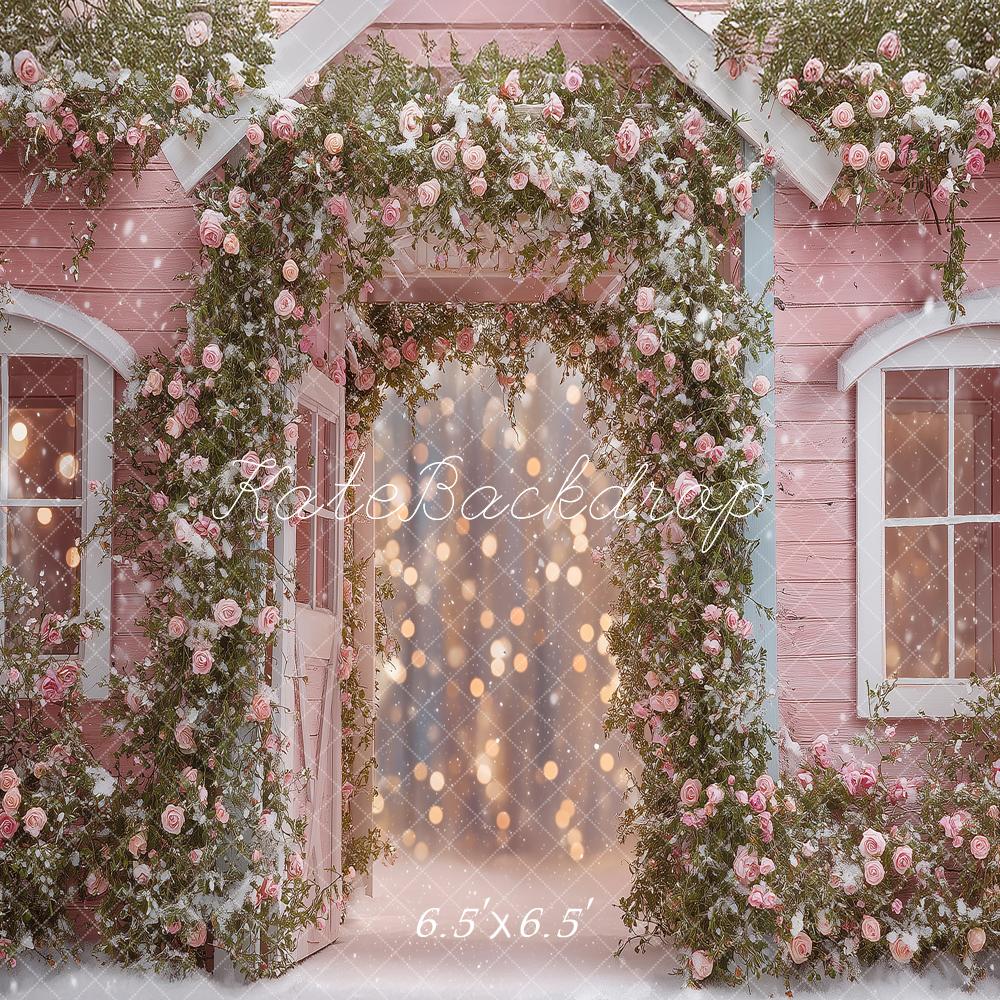 Kate Pink Cottage Snow Backdrop Designed by Angela Marie Photography - Image 2