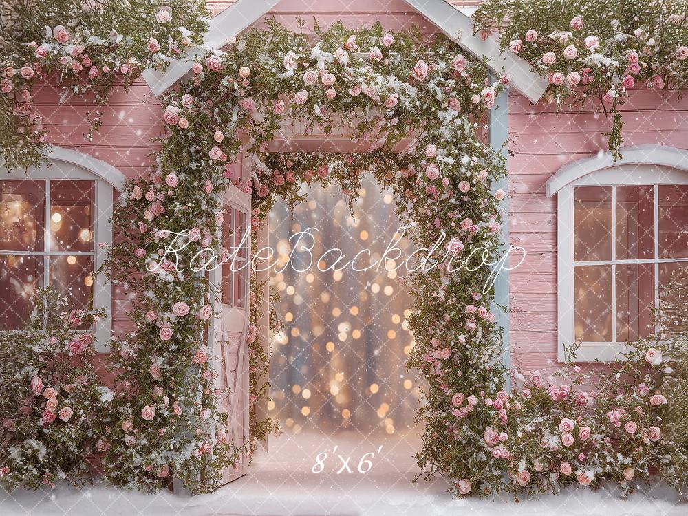 Kate Pink Cottage Snow Backdrop Designed by Angela Marie Photography - Image 3
