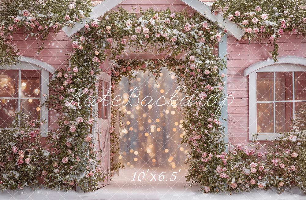 Kate Pink Cottage Snow Backdrop Designed by Angela Marie Photography - Image 4