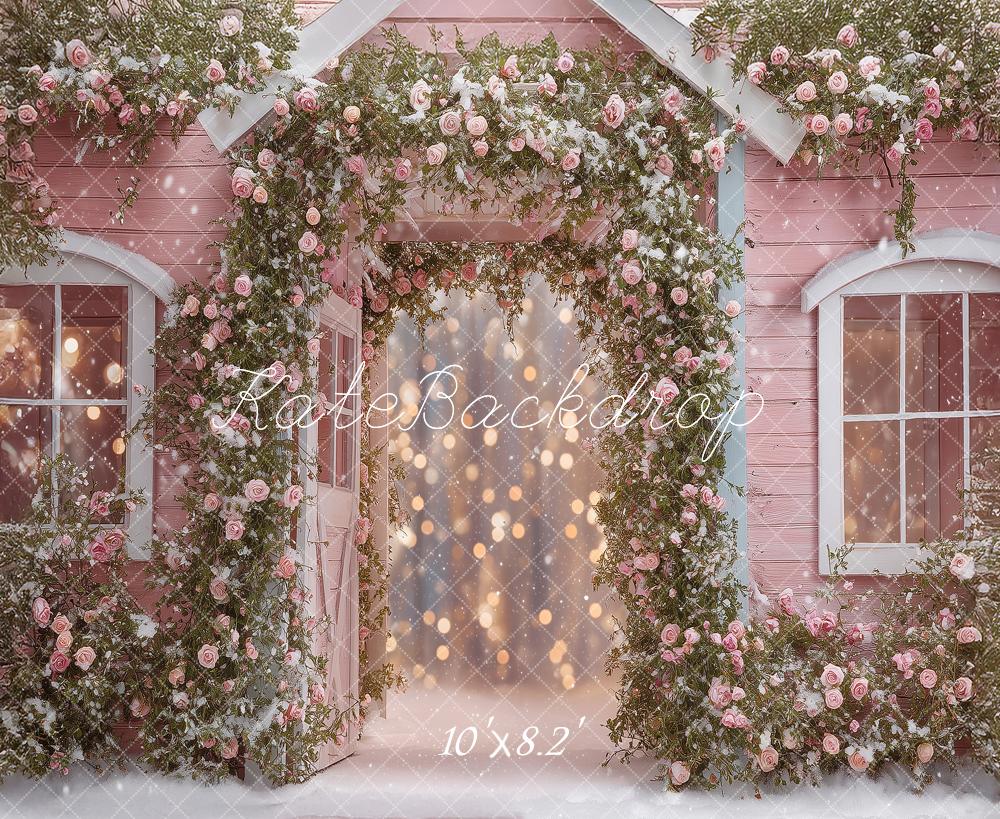 Kate Pink Cottage Snow Backdrop Designed by Angela Marie Photography - Image 6