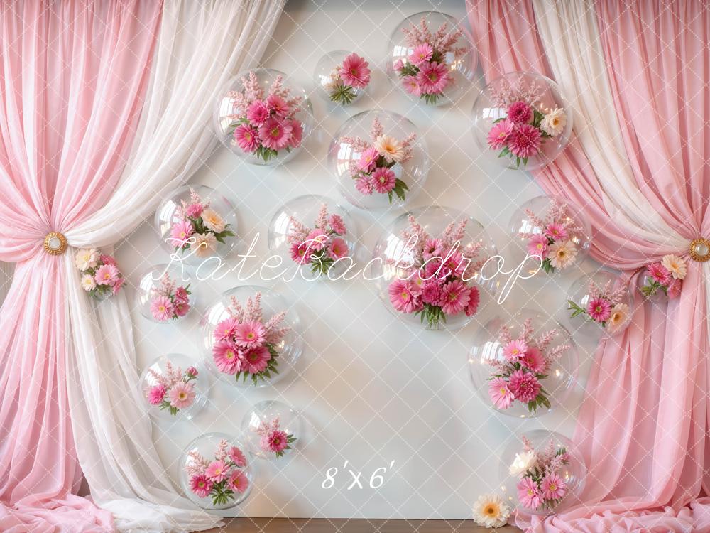 Kate Pink Curtains Balloons Floral Backdrop Designed by Mini MakeBelieve - Image 3